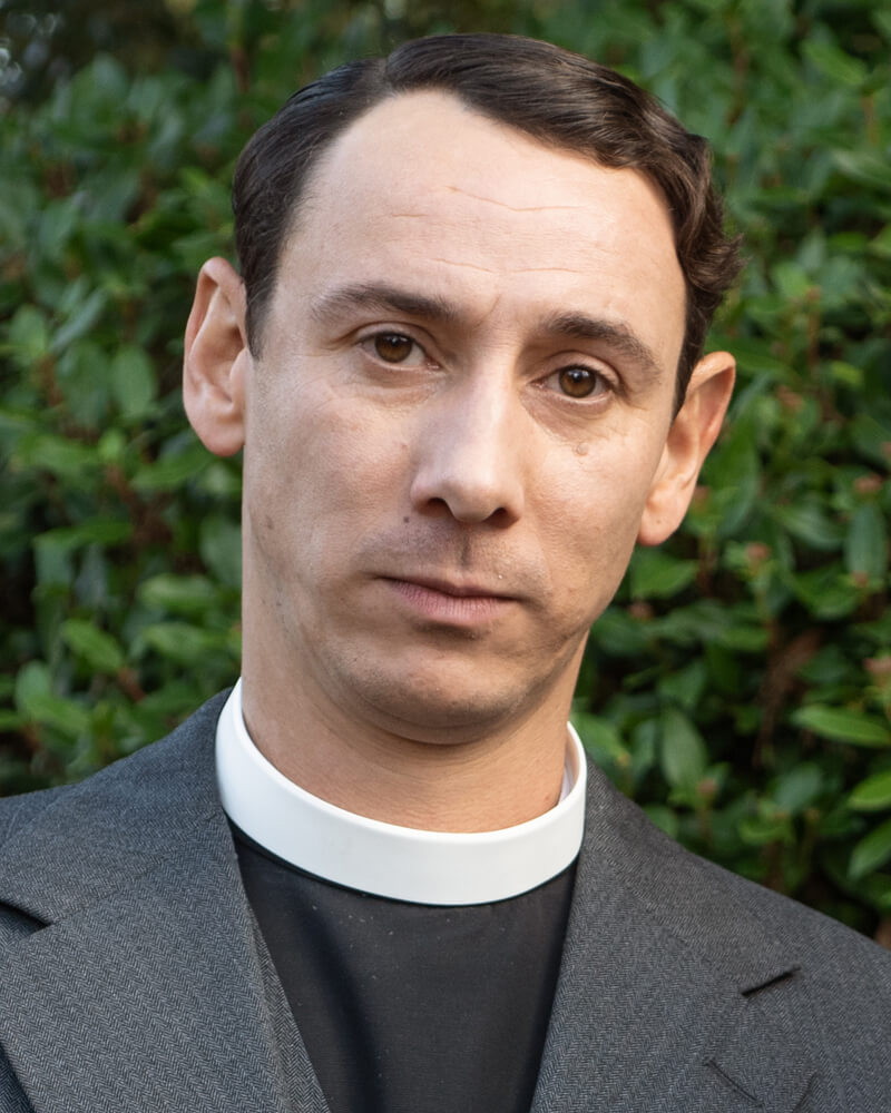 Actor Al Weaver as curate Leonard Finch in the TV mystery series, Grantchester.