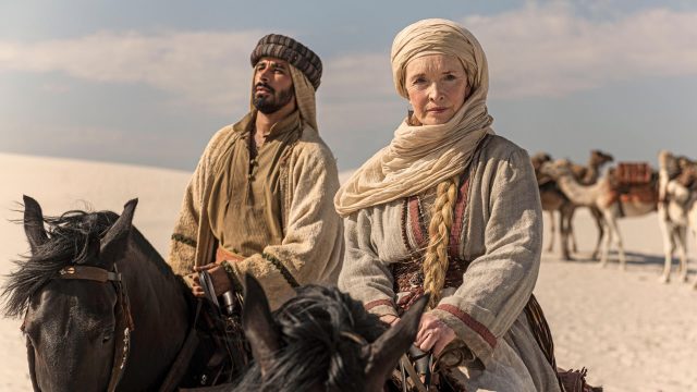 Actors Faical Elkihel (as Sheik Medjuel el Mezrab) and Lindsay Duncan (as Jane Digby) in a scene from Around the World in 80 Days on PBS MASTERPIECE.