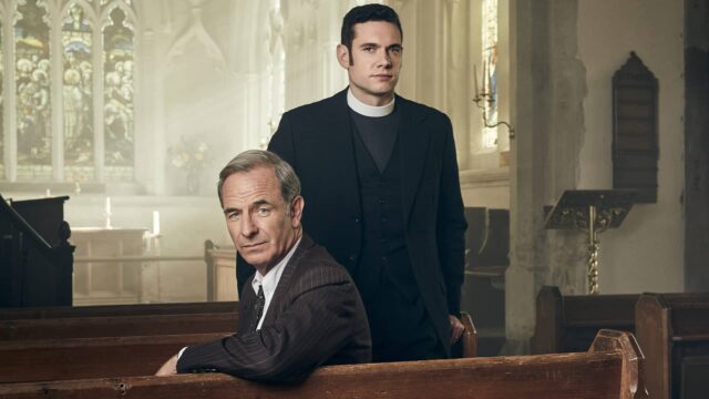 Robson Green (Geordie Keating) and Tom Brittney (Will Davenport) in Grantchester Season 8