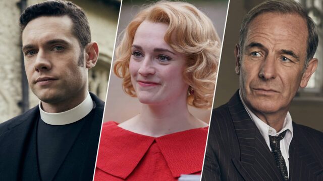 Tom Brittney, Charlotte Ritchie and Robson Green in Grantchester Season 8